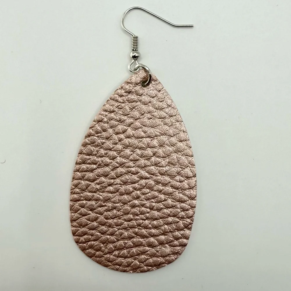 Rose Gold Metallic Faux Leather Teardrop Earrings | Lightweight